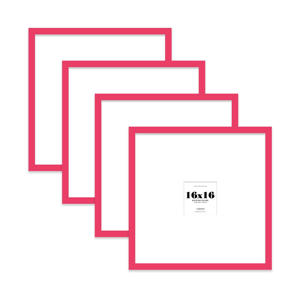 16x16 Bright Pink Picture Frame with Large Mount for 4x4 Photos, Prints - Modern Square Wall Frame, Set of 4 — image 1