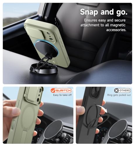 Image of SURITCH for iPhone 17 Pro Case with Camera Control Cover, Camera Cover and Adjustable Kickstand, Compatible with MagSafe, Shockproof Bumper Protective Cases 6.3 Inch, Green