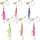 LaRandom 6 Pcs 12/6 Pcs Squid Fishing Hoochies Glow Fresh Water Kokanee Salmon Trolling Lures with Pre-Rigged Octopus Hooks, Spinner Blades, Synthetic Skirts Kokanee Hoochies for Bass Salmon Trout