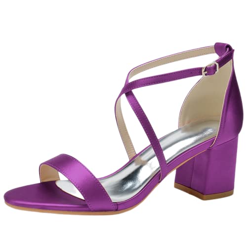 Sandales violettes à talon carré stable de 6 cm et bout ouvert en 40.5