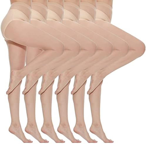 Yilanmy Women's Pantyhose 6 Pairs Sheer Nylon Tights 20-Denier Basic Hosiery Nude XL