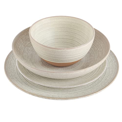 Image of Gibson Elite 16 Piece Dreamweaver Double Bowl Terracotta Reactive Dinnerware Set - Sand Cream, Service for 4 (16pcs)