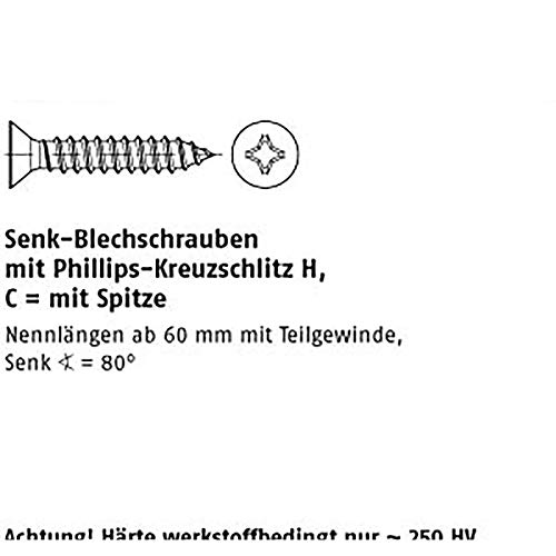 Vis à tôle à tête fraisée 4,8 x 60 mm avec empreinte cruciforme Phillips H
