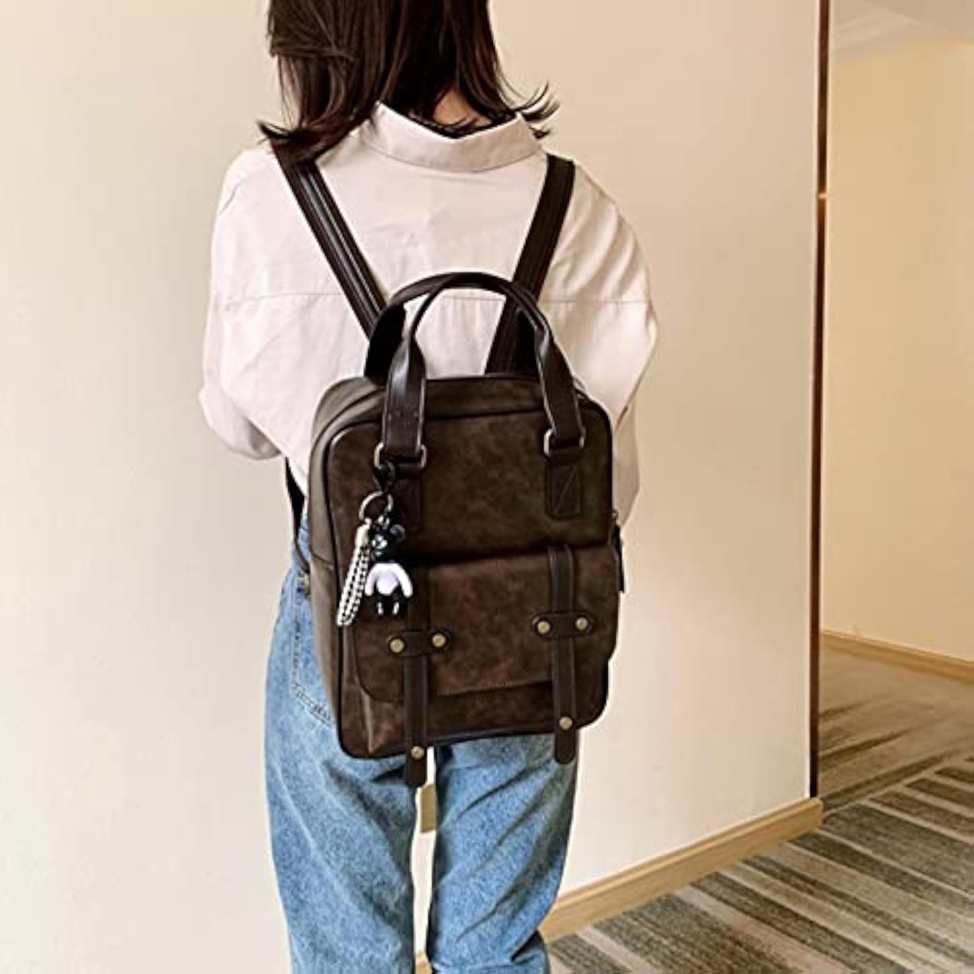 Women's PU Leather Waterproof Backpack, High Capacity Travel Bag