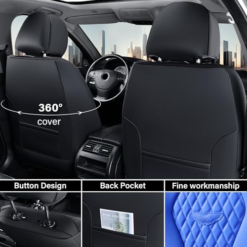 Image of Coverado Car Seat Covers, Leather Seat Covers Full Set, Blue Seat Covers, Car Seat Cushion, Driver Car Seat Covers, Waterproof Car Seat Protector Fit for Most Cars