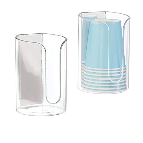 mDesign Modern Plastic Adhesive Compact Small Disposable Paper Cup Dispenser - Storage Holder for Rinsing Cups on Bathroom Vanity Countertops, 2 Pack - Clear/Polished