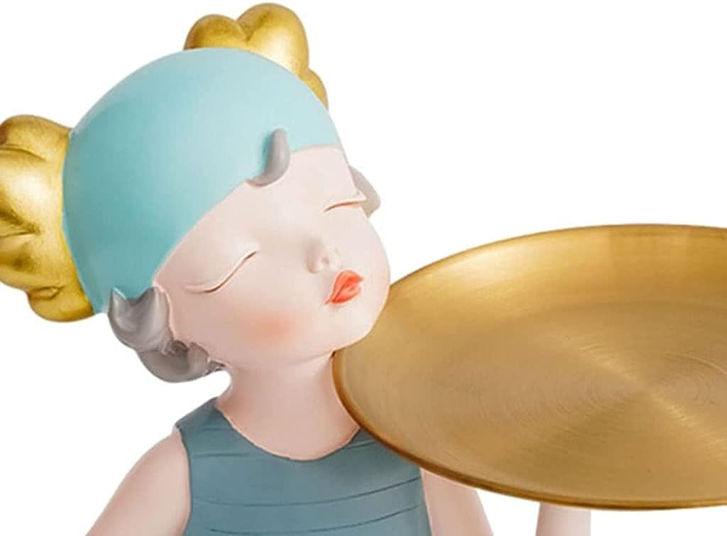 Girls Figurine with Storage Tray Girls Sculpture Statue Holding Desk Sundries Container for Living Room Table Decoration Office Desk Decoration - Blue