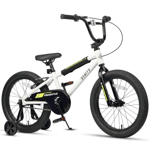 cubsala 18 Inch Little Kids Bike for 5 6 7 8 Years Old Boys Girls Youth BMX Style Bicycle with Training Wheels Coaster & Rear V Brake, White