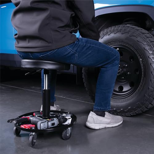 Image of Performance Tool W85008 Professional Hydraulic Shop Seat, Built in Tool Tray and 300 lbs Capacity