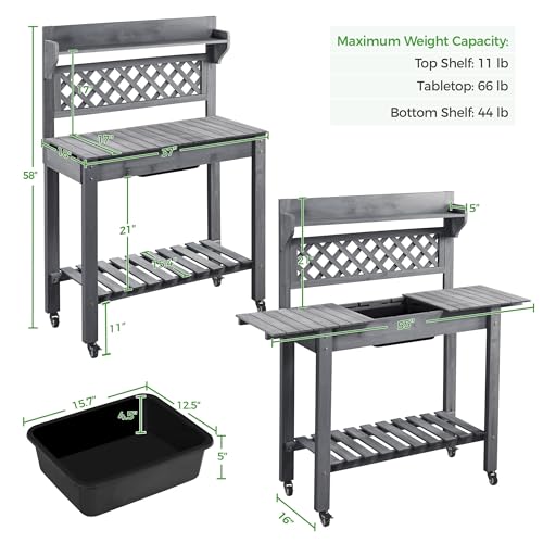 Image of Yaheetech Outdoor Potting Bench with Sink, Garden Table, Lower Shelf,Gray