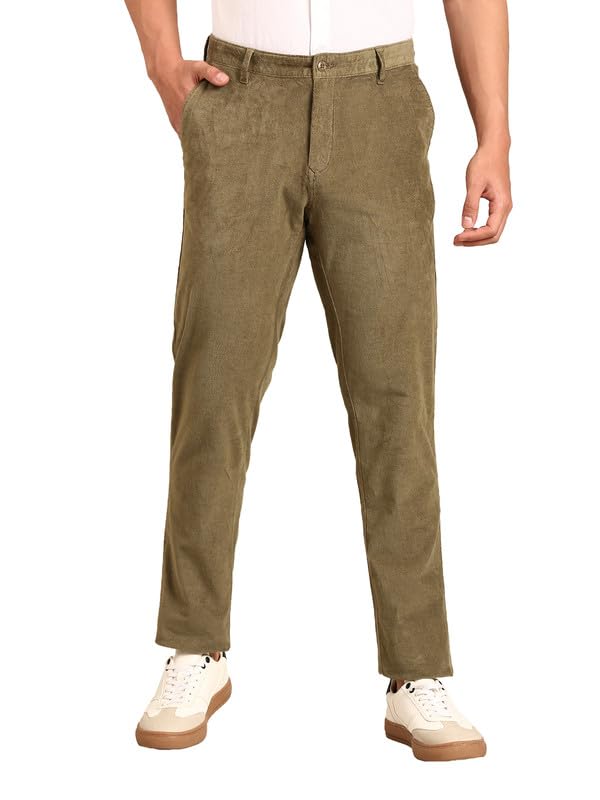 Men's Blended Linen Green Solid Contemporary Fit Casual Trouser-image-25