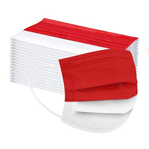 50 PCS Disposable Spliced Face_Masks for Adults, Mash Up 3-Ply Safety Fabric Protection with Elastic Earloops, High Filtration and Ventilation Security (Red)
