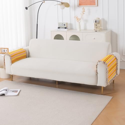 Image of HOKIPO 'Artisan Boho Series' Sofa Arm Cover with Tassel | 450 GSM Thick Cotton Acrylic Jacquard Fabric Armrest Mat Size 50x70 cm, Pack of 2, Mustard Yellow (IN-899-A1*2SM)
