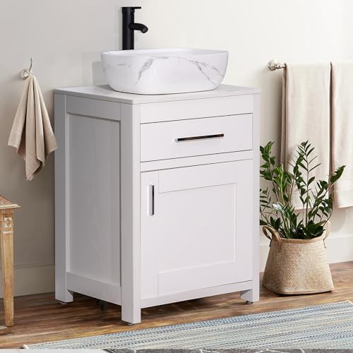 KGAR Bathroom Vessel Sink 18'' x 13'' Ceramic Porcelain Bathroom Sink Above Counter Basin Washing Bowl with Faucet Pop up Drain Combo, Marbling Rectangle by KGAR - Used condition - Image 2