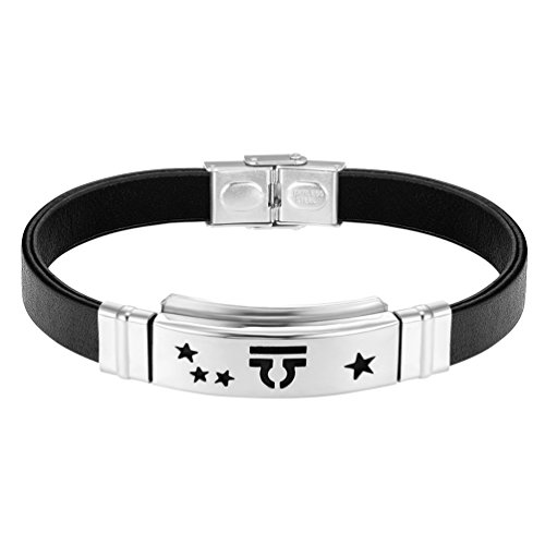 Preisvergleich Produktbild PROSTEEL Armband Fashion Echt-Lederarmband Armreif Edelstahl Horoskop Sternzeichen Waage Manschette Armband Herren Damen Armband