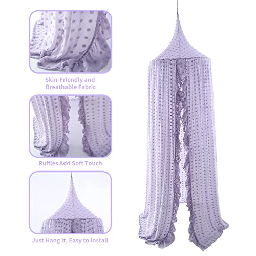 Oldpapa Bed Canopy For Girls, Elegant Princess Canopy For Girls Kids Baby Bed, Fairy Crib Canopy Neeting Room Decor, Hanging Curtain Mosquito Net For Bedroom Reading Nook Castle Nursery Decor-Purple #TOP5