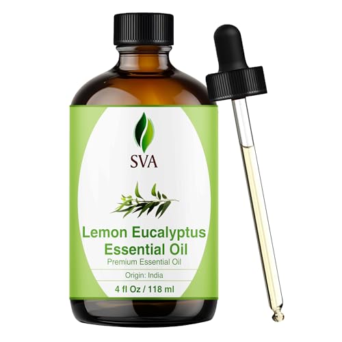 SVA Lemon Eucalyptus Essential Oil 4 Fl Oz 100% Natural Citriodora Oil - for Diffuser, Hair Care, Face, Skin Care, Aromatherapy, Scalp and Body Massage, Soap and Candle Making with Dropper