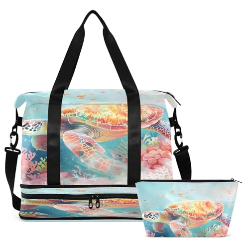 Marine Turtle Coral Soft Dream Travel Duffel Bag Waterproof Gym Sport Tote Bag Carry On Weekender Bag with Compartment2