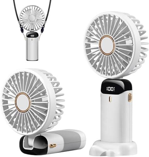 Deyaah Handheld Fan, 4200mAh Mini Portable Fan USB Rechargeable, 5 Speeds Desk Desktop Fans with LED Display for Travel, Outdoor, Home, Office, School, Camping (White)