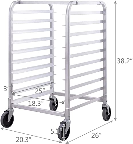 Chefjoy 10 Sheet Aluminum Kitchen Bun Pan Sheet Rack W/Wheels 2 Lockable Home Commercial Use Bakery Cooling Rack Open Shelf #TOP1