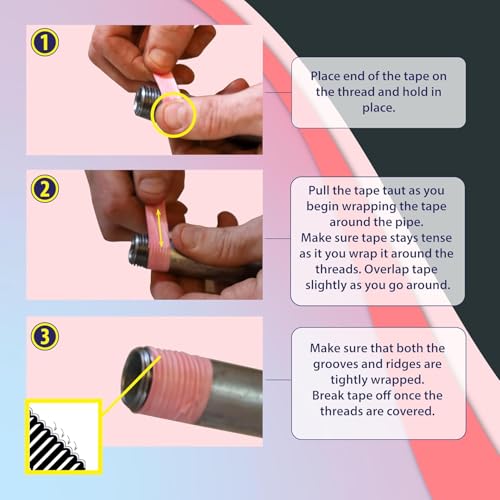 Image of Gasoila Pink PTFE Thread Seal Tape - Professional-Grade, 1 /2 Inch x 260 Inch, High-Density Thread Tape for Water Lines - Leak-Proof Seal, Non-Toxic (Pack of 24)