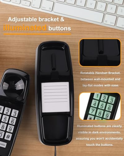Image of 10 Pack Corded Wall Phone, Landline Phones for Seniors with Large Buttons, Office Desk Phone with Adjustable Loud Volume & Lighted Keypad, Durable Basic Design for Home, Black