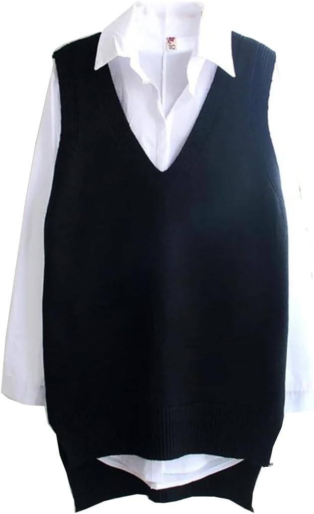 [Ornrjfll] レディース 無地 ゆったり ノースリーブ なニットベスト Vネック プルオーバー ニットベスト