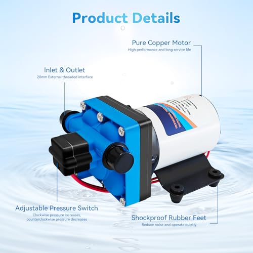 Julymoda 78864469988 Rv Fresh Water Pump 12V Dc 3.0Gpm 55Psi Upgraded Pressure Switch,12Volt Self Priming Water Pressure Diaphragm Pump thumb #6