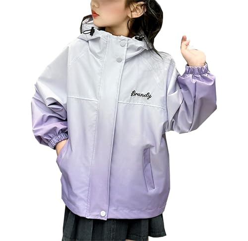 Cromoncent Girls' Hooded Jackets Gradient Color Windproof Outdoor Jacket Coat, 4-14 Years