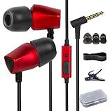 ZXQ A5 Wired Earbuds in-Ear Headphone,Earphones with Microphone, Ear Buds Deep Bass,Sweat Resistance for Workout Sport,Memory Foam,Noise Isolation,Tangle-Free Cord (Red)