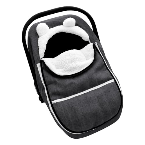 Image of Winter Carseat Cover for Baby Girl Boy, Super Warm & Windproof Protect Baby from Cold Weather, Plush Fleece Infant Car Seat Canopy, Black