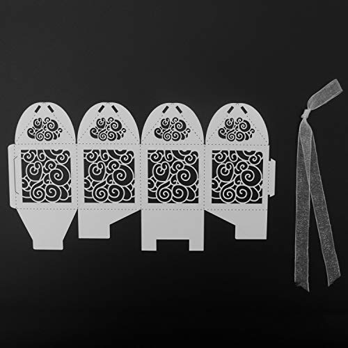 KPOSIYA 100 Pack Wedding Favor Boxes Laser Cut Boxes Party Favor Box Small Gift Boxes Lace Candy Boxes for Wedding Bridal Shower Baby Shower Birthday Party Anniverary with Ribbons (White, 100) - Thumbnail 4