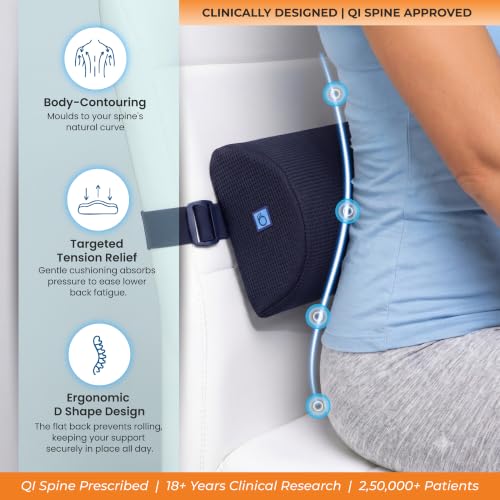Image of D-Shaped Lumbar Support Roll | 5-Year Warranty | Premium Memory Foam | Medical Grade Back Cushion for Lower Back Pain, Sciatica & Spinal Alignment | Office Chair & Car Seat Lumbar Roll (Blue)