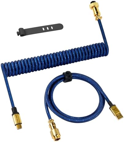ATTACK SHARK C03 Custom Coiled USB-C Cable for Gaming Keyboard,Detachable Double Sleeve Braided Keyboard Cables1.7M-2.2M Coiled USB C to A Cable with 24K Gold Aviator for Mechanical Keyboard/Cellphone