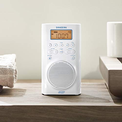 Sangean H205 AM/FM Rádio de chuveiro impermeável alerta meteorológico branco 6,14x 4,01x 9,72