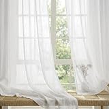 PONY DANCE Übergardinen Wohnzimmer Vorhang Transparent 2er Set H 245 x B 140 cm Elfenbeinweiß, Durchlässige Voile Gardinen mit Ösen für Schlafzimmer/Kinderzimmer