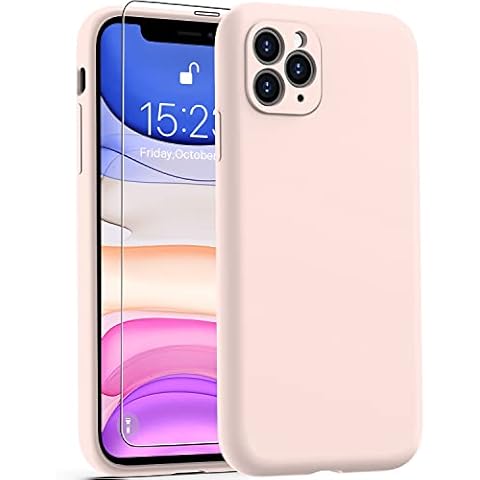 Goodon for iPhone 11 Pro Max Case with Screen Protector - Enhanced Camera Protection - Soft Microfiber Lining - Liquid Silicone Shockproof Protective Phone Cover 6.5" for Women Girls - Light Pink Cover