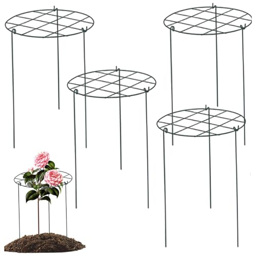 Heavy Duty Peony Supports, Peony Cages And Supports, 4Pcs 12X16'' Iron Round Plant Cages & With 3 Legs For Rose, Tomato, Orchids Vines