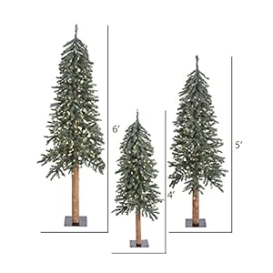 Vickerman 4 5 6 Natural Bark Alpine Artificial Christmas Tree Set Warm White Italian LED Mini Lights Faux Christmas Tree Seasonal Indoor Home Decor Set of 3