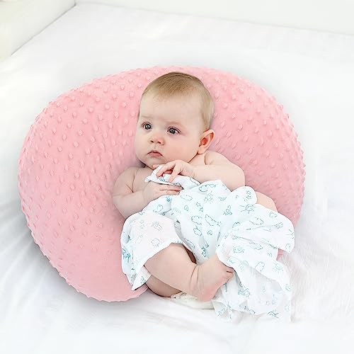 LAT Nursing Pillow for Breastfeeding with Removable Minky Cover,Ergonomic Breast Feeding Pillows for Mom and Baby,Machine Washable(Pink)