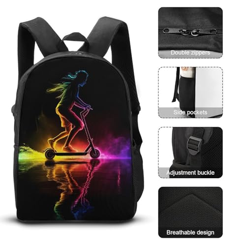 Scooter Sport Rainbow Silhouette Large Travel Backpacks Carry on Backpack Weekender Bag with 2 Storage Pockets for Men And Women3
