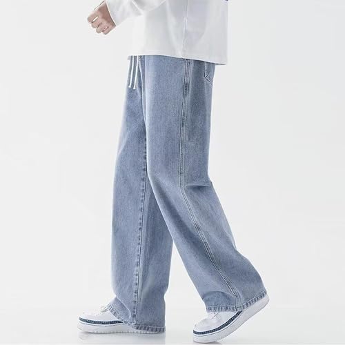 Baggy Jeans for Men Hip Hop Y2K Elastic Waist Drawstring Denim Joggers Straight Leg Cargo Sweatpants Streetwear Jeans4