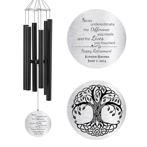 Image of Personalized Retirement Wind Chimes for Outside, 36 inch Happy Retirement Gift for Women, Men, Coworker, Colleague, Boss, Teacher, Nurse, Friend, Going Away Garden Patio Decor