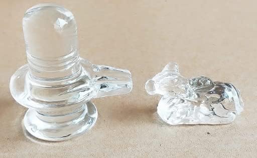 Natural Crystal Sphatik Shivling with Nandi Statue Combo for Puja Table Home Decor Car Dashboard and Gift Item - (Shivling with Nandi)
