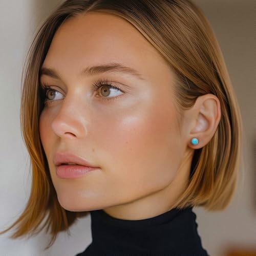 Titanium Blue Turquoise 6mm Studs Gemstone Earrings2