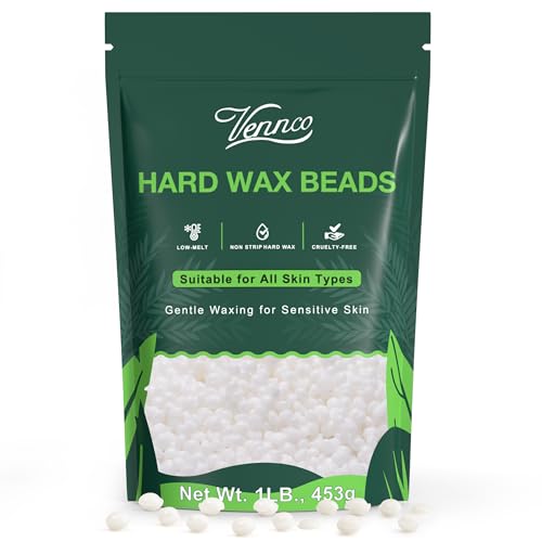 VENNCO 1lb White Wax Beads for Hair Removal, Unscented Hard Wax Beads Refill for Home Waxing, Perfect for Face Brazilian Bikini Legs and Underarms, Stripless Waxing Beads for Women Men