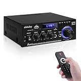 HiFi-Verstärker AK45 Mini Bluetooth Stereo-Audioverstärker Receiver 12V/ 220V 600W 2 Kanäle Digitale Endverstärker Soundverstärker w/UKW-Radio, SD/USB-Karteneingang, für Zuhause oder Auto