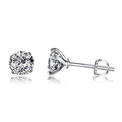 Bamos Sterling Silver Genuine or Created Round Cut Birthstone Stud Earrings (White)