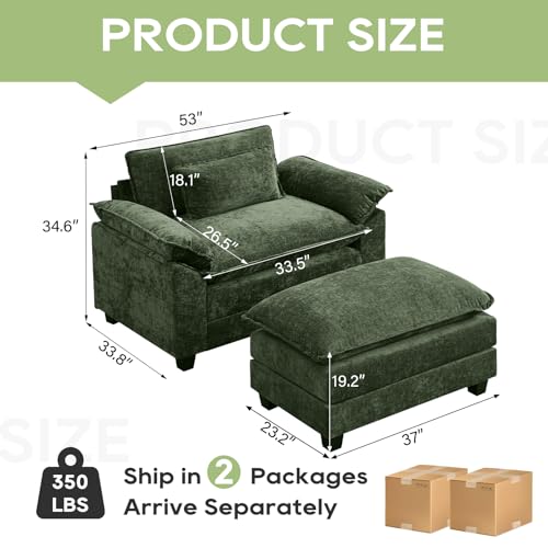 Image of Oprisen 53 inch Modular Sectional Sofa, Comfy Cloud Couch Sectional Sofa with Ottoman, Chenille Sofa Sleeper Deep Seat Sofa with Throw Pillows for Living Room (Green)
