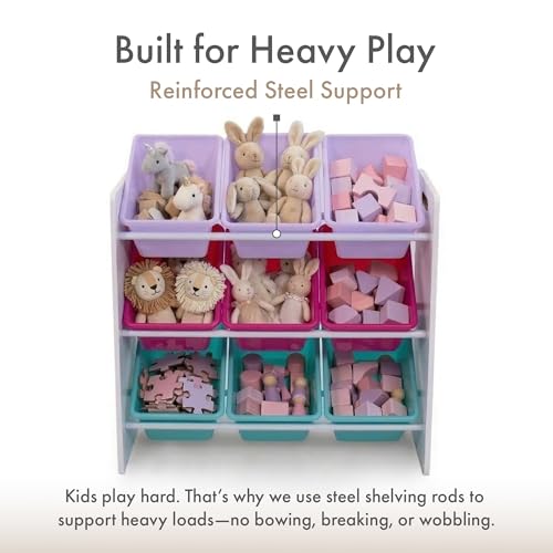Image of Humble Crew Toy Storage Organizer with 9 Removable Storage Bins for Kids Playroom, 3-Tier Toddler Toy Organization and Storage, White /Pink /Purple /Aqua